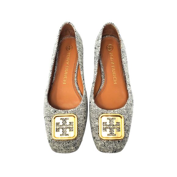 Tory Burch Georgia Ballet Flats Square Toe Rustic Linen Wool Gold 87306 Size 8 M - Picture 3 of 12